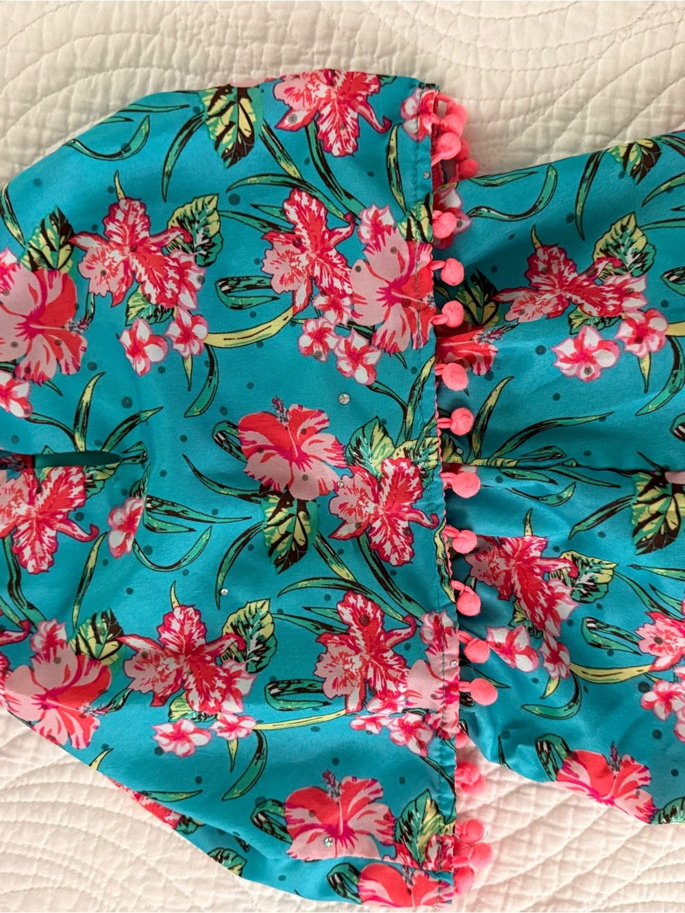 Little Lass Turquoise Floral Pom Pom Romper Sz 24M - Picture 3 of 5